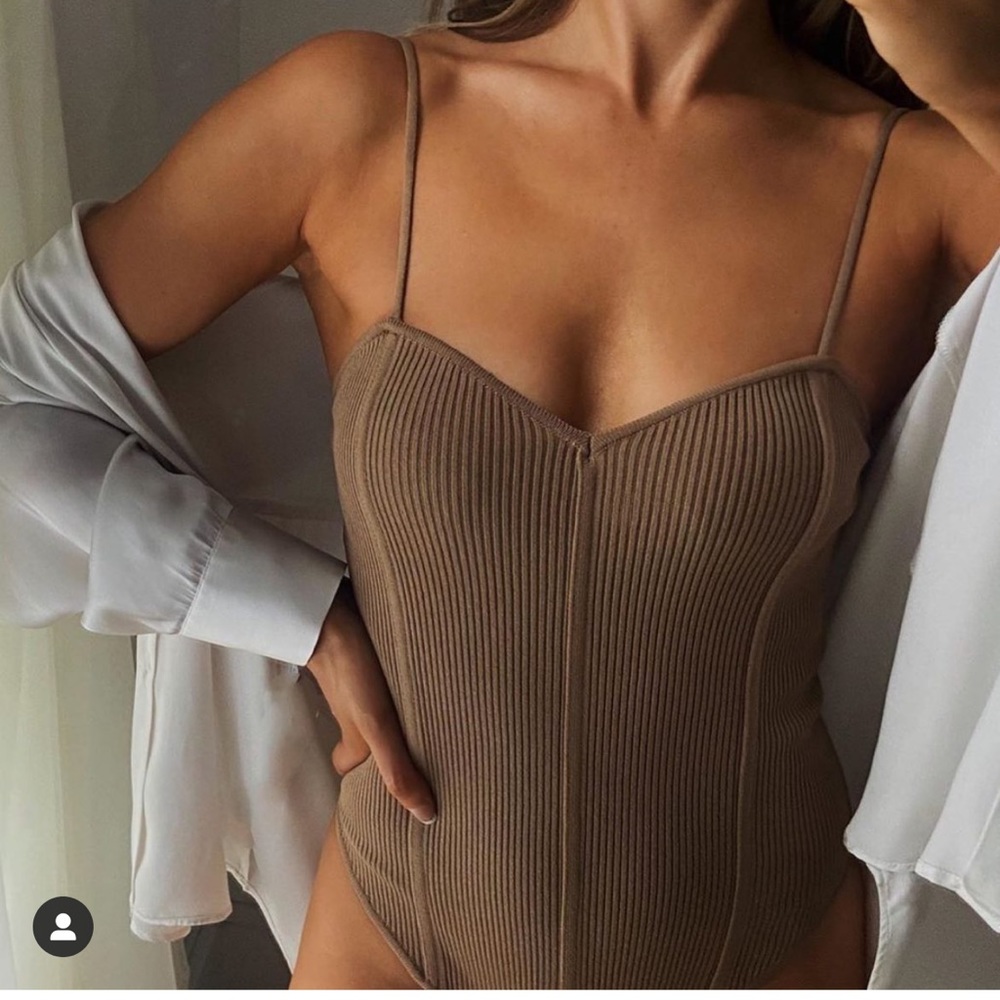 🤍 ZARA Mink Brown Strappy Knit Bodysuit sz Large